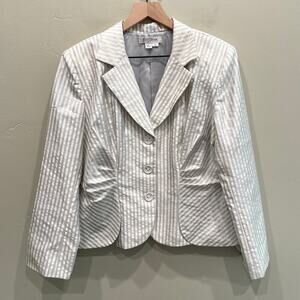 Kay Unger Women’s Striped Silk Blazer in White Grey - Plus Size: 14